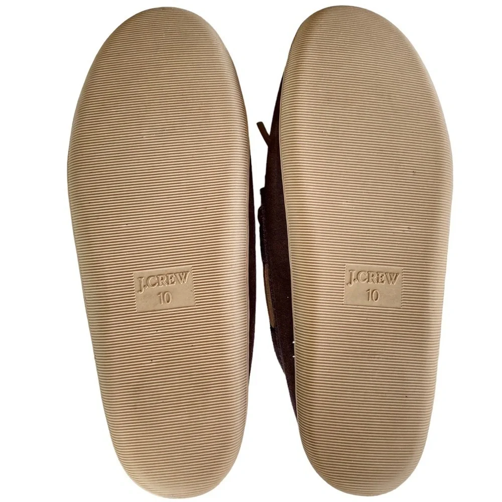 J CREW Suede Moccasin Slippers, Sherpa Fleece, Expresso Brown, Men's Siz…